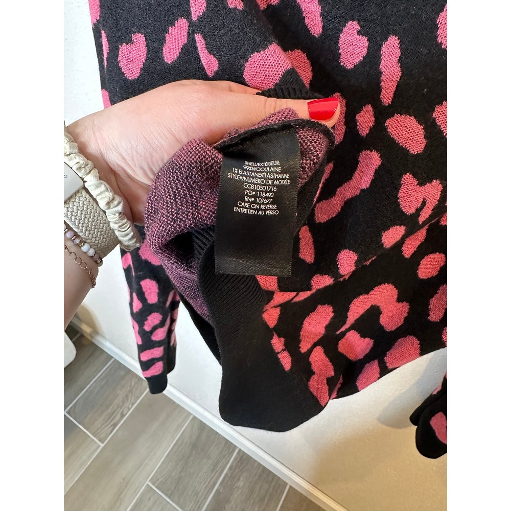 Alice + Olivia Womens Pink Black Leopard Wool Blend Sweater CC810S01716 Size S/P - Picture 3 of 5